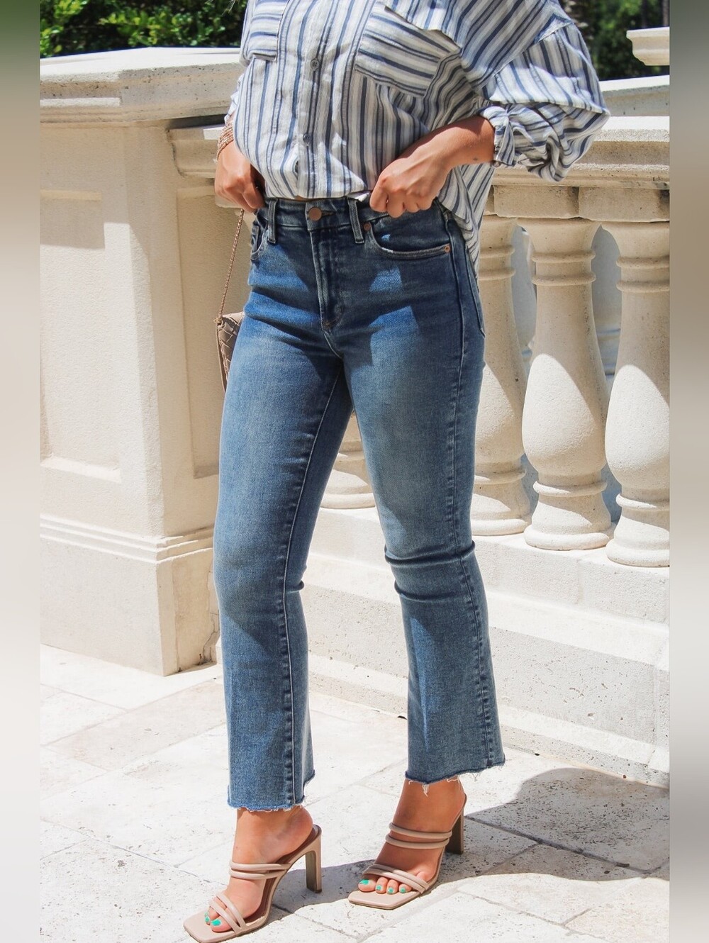 Dear‎ John Jeanne Flare Raw Hem Blue Jeans Size 28 2% Spandex